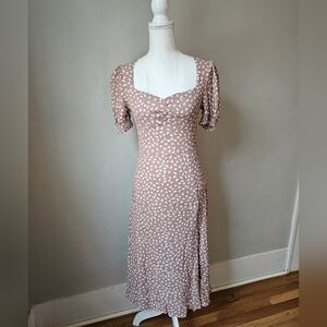 Petal & Pup Tan Midi Dress with White Pattern